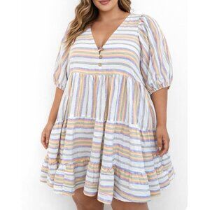 Anthropologie Love the Label Striped Puff Sleeve Tiered Boho Dress Sz XL flowy